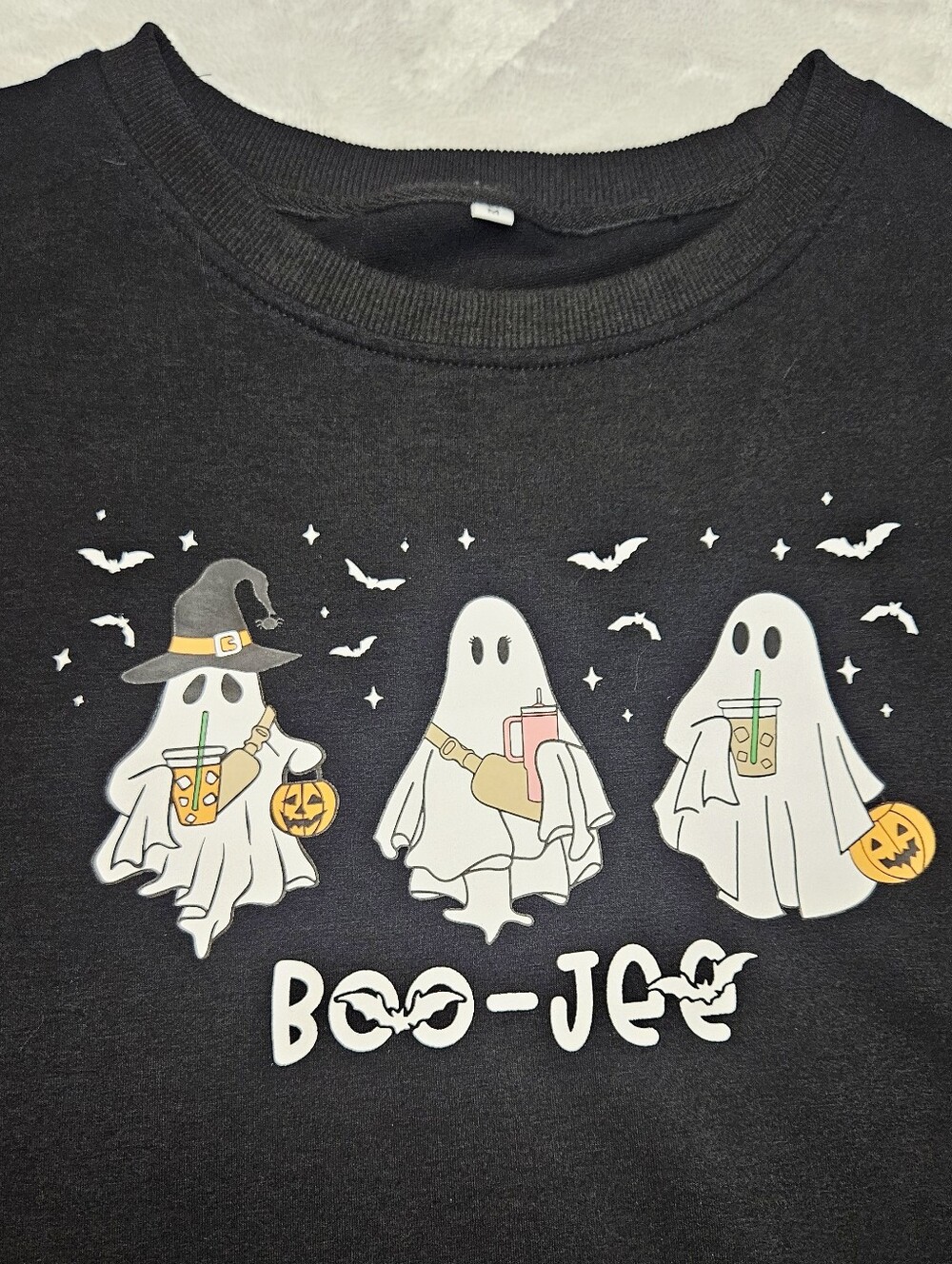"Boo-Jee" Halloween Ghost Crewneck Sweatshirt Black Medium EUC - Picture 4 of 6